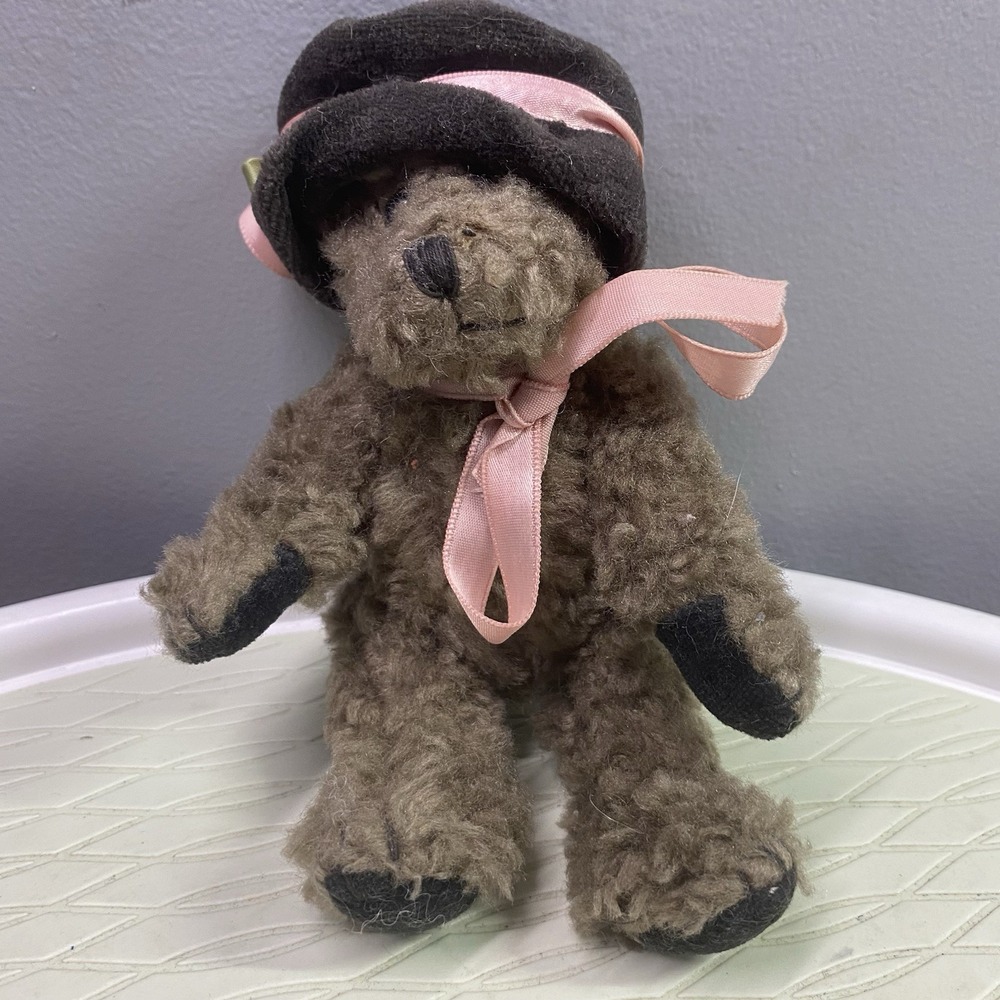 Boyds Bear "‎ The Archive Collection" 1990-1994 Brown w/Black Hat&Pink Rose 6"